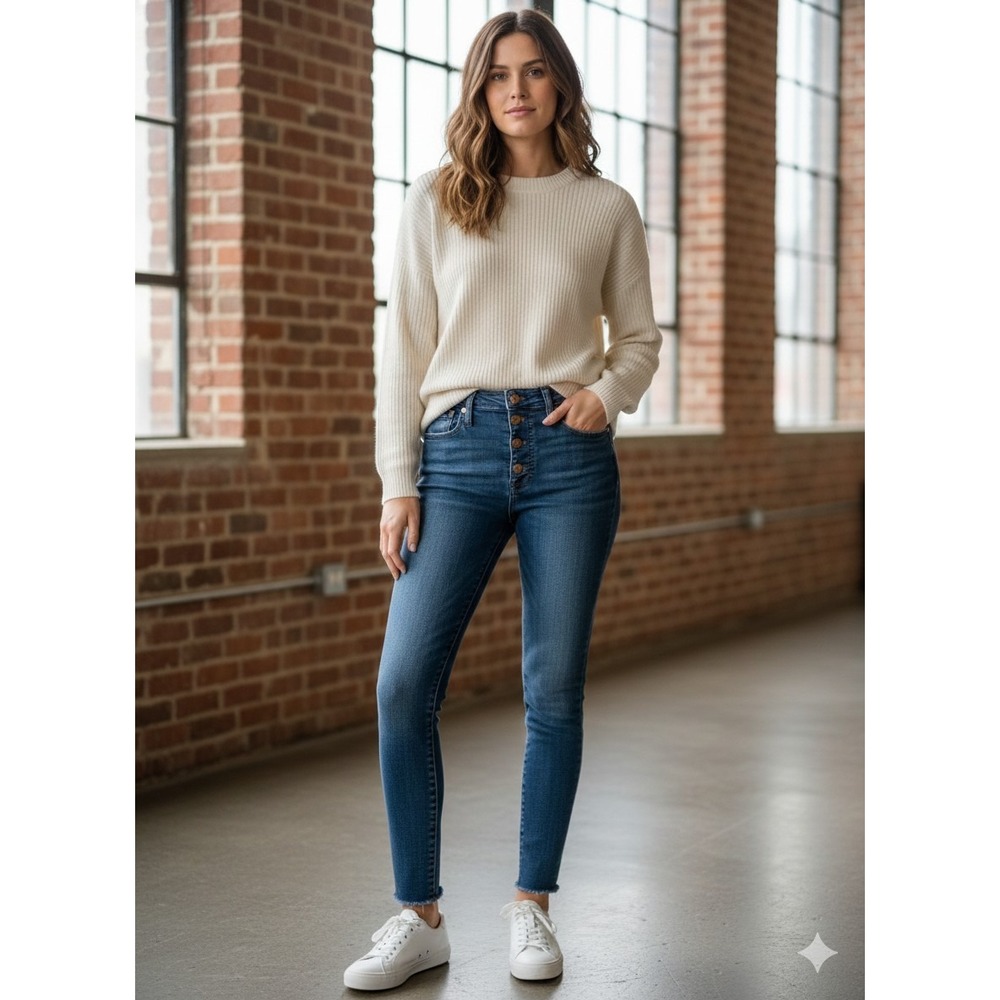 Madewell Women's Size 28 9" Mid-Rise Skinny Jeans Button Fly Frayed Hem Denim